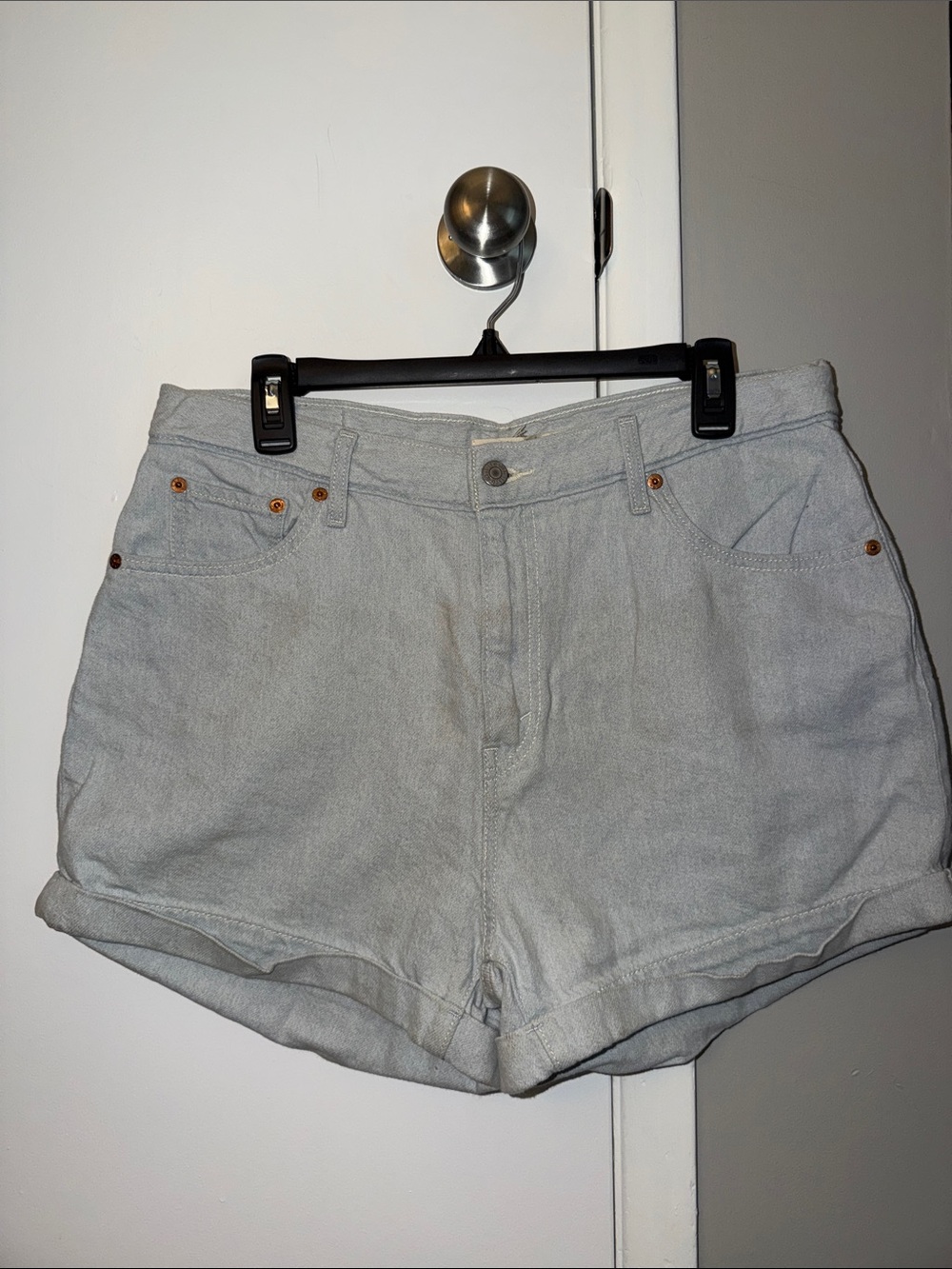 Women's High-Waist Light Gray Denim Shorts